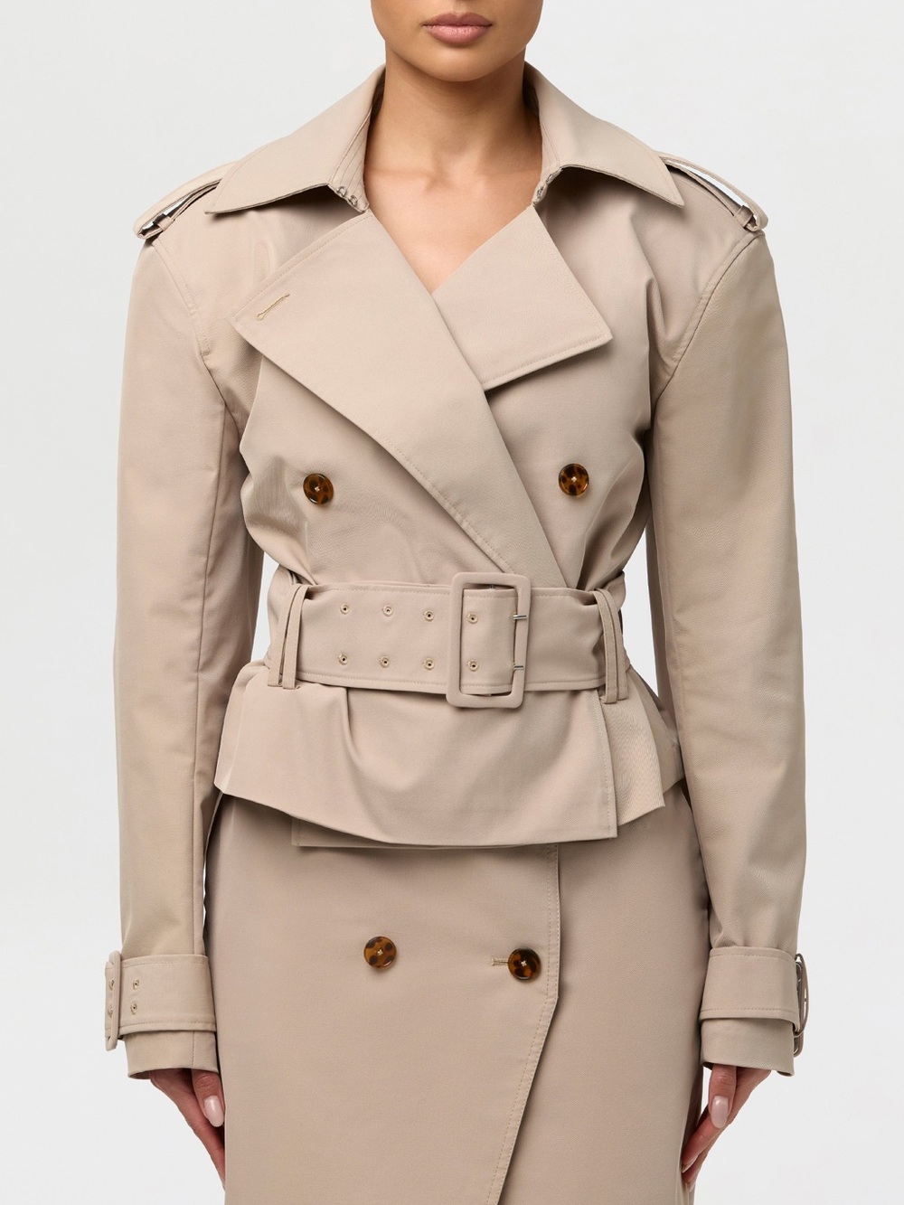 NWOT Naked Wardrobe Twill Utility Cropped Trench Jacket Sand Beige Small